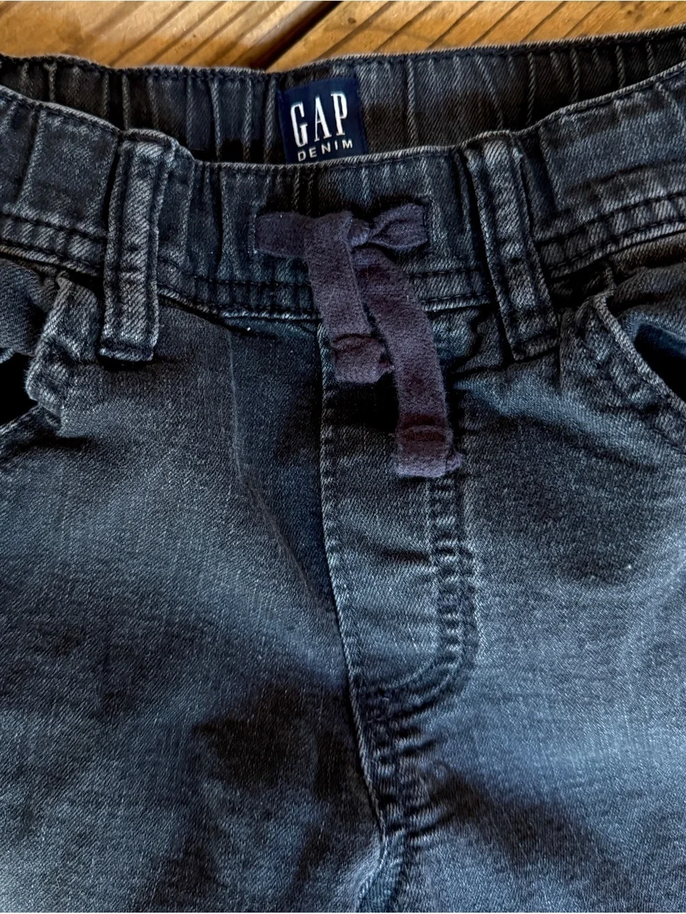 Gap Kids Boys Stretch Slim Jeans XL 12-13 Black Grey Pull On Elastic Waist